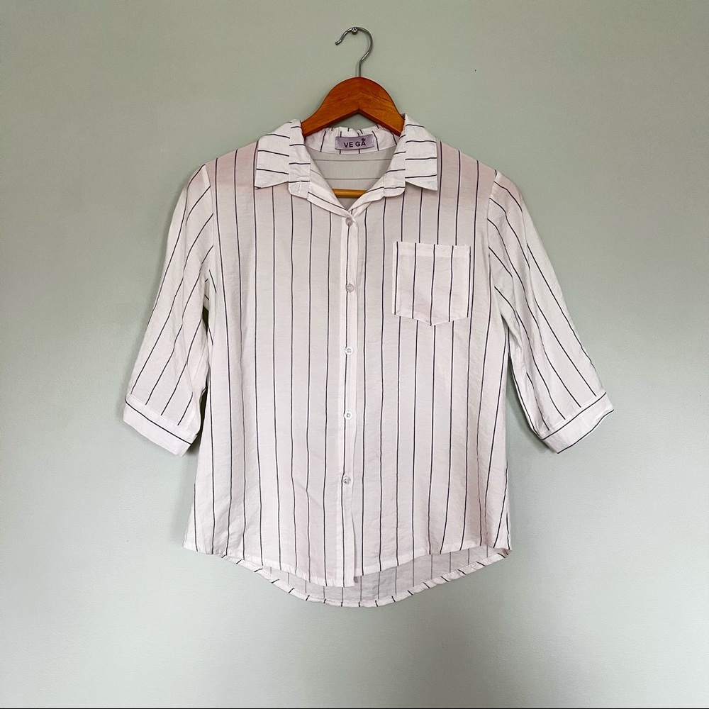 ⭐️ $25 for 2 ⭐️ White and Navy Pinstripe Shirt
